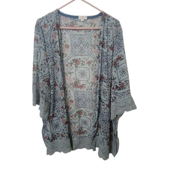 mason & belle Tops - Mason & Belle Womens Lace Trim Floral Kimono Cardigan 1X Blue Polyester